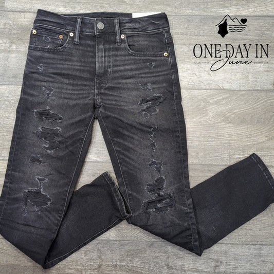 American Eagle Outfitters AirFlex+ Skinny Jeans Black Distressed NWT Size 28 (6)