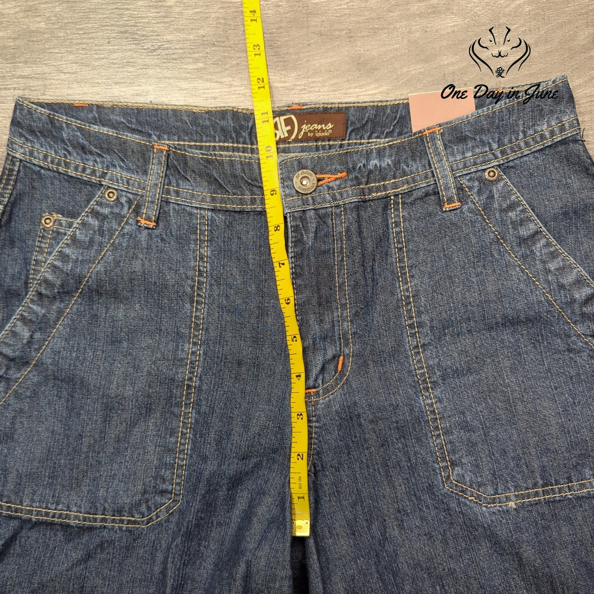 RF Jeans Slub Denim Cuffed Jean Shorts Blue Orange Stitch NWT Size 6