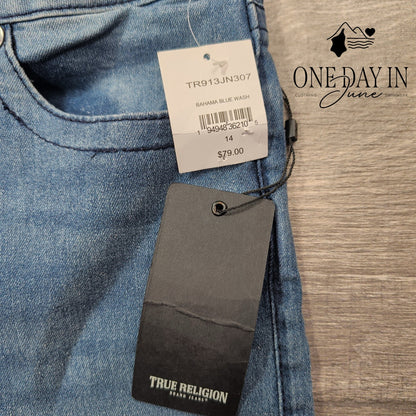 True Religion Girls Geno Slim Leg Jeans Bahama Blue Wash NWT Size 14