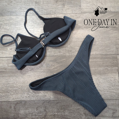 Aleumdr Underwire Ribbed Bikini Swimsuit Size L