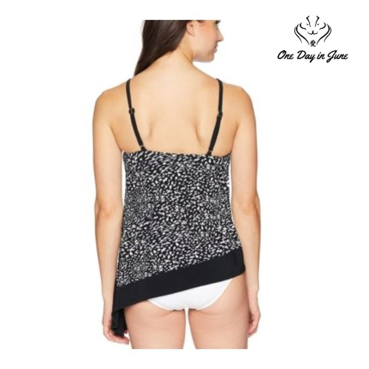 Coastal Blue Asymmetrical Hem Tankini Top Size L