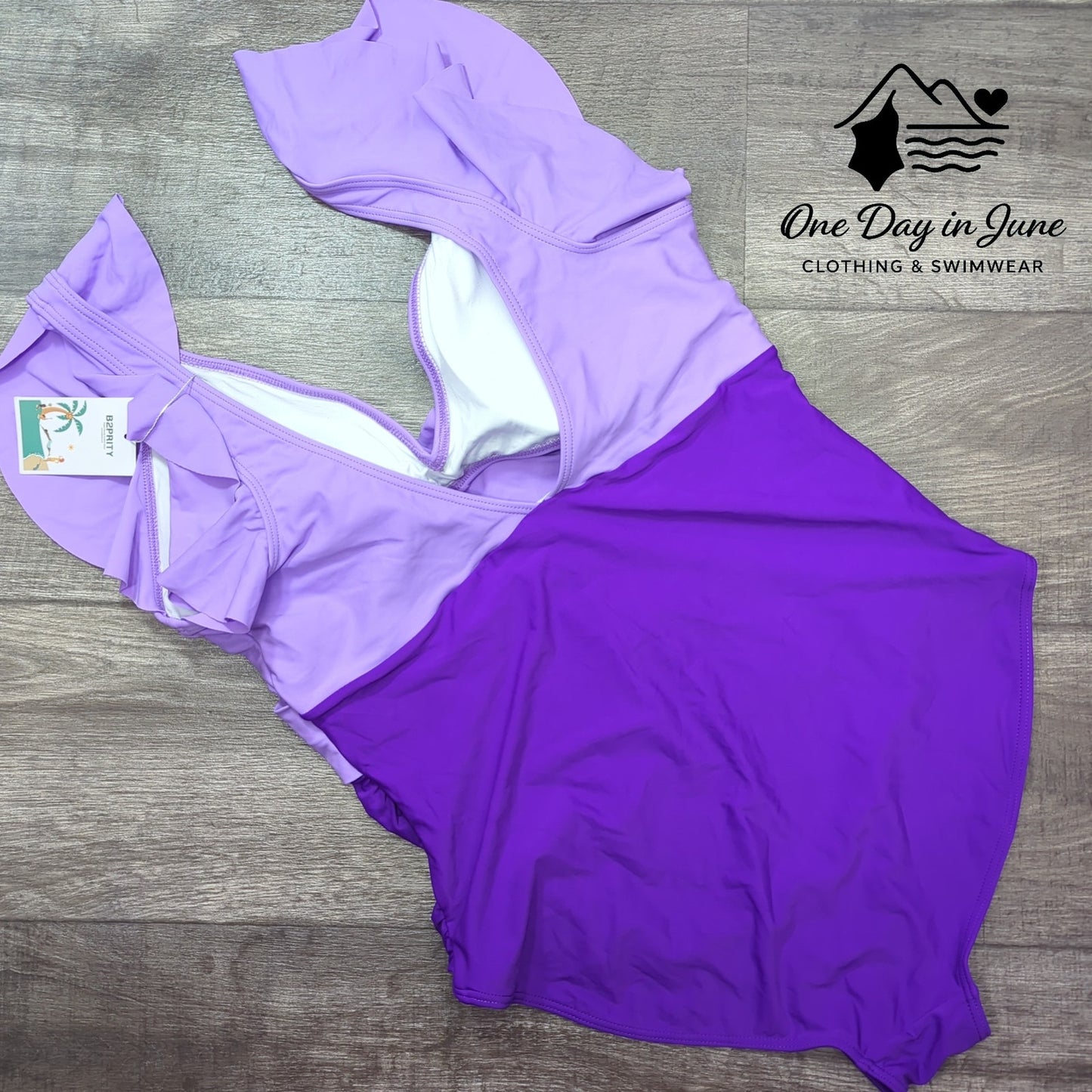 B2Prity Plus Size Cut Out Ruffle Shoulder One Piece Swimsuit Size 2XL