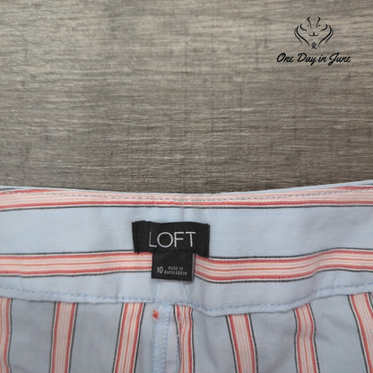 Loft Womens Ruffle Front Striped Shorts Blue Coral Side Zip Size 10