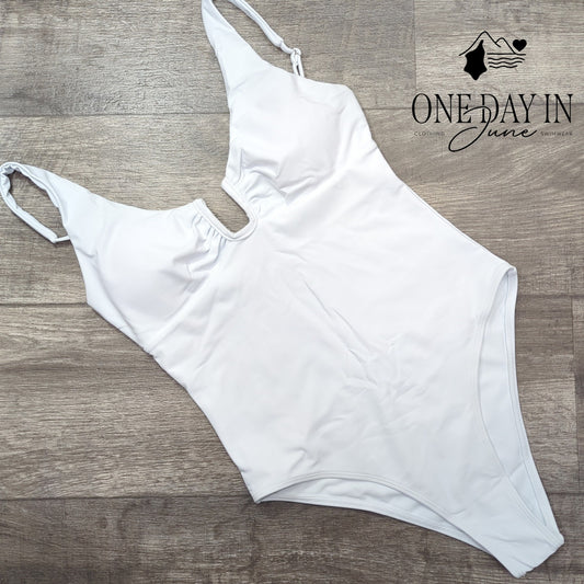 CharmLeaks U Wire One Piece Swimsuit White Plunge Neck High Cut Size S