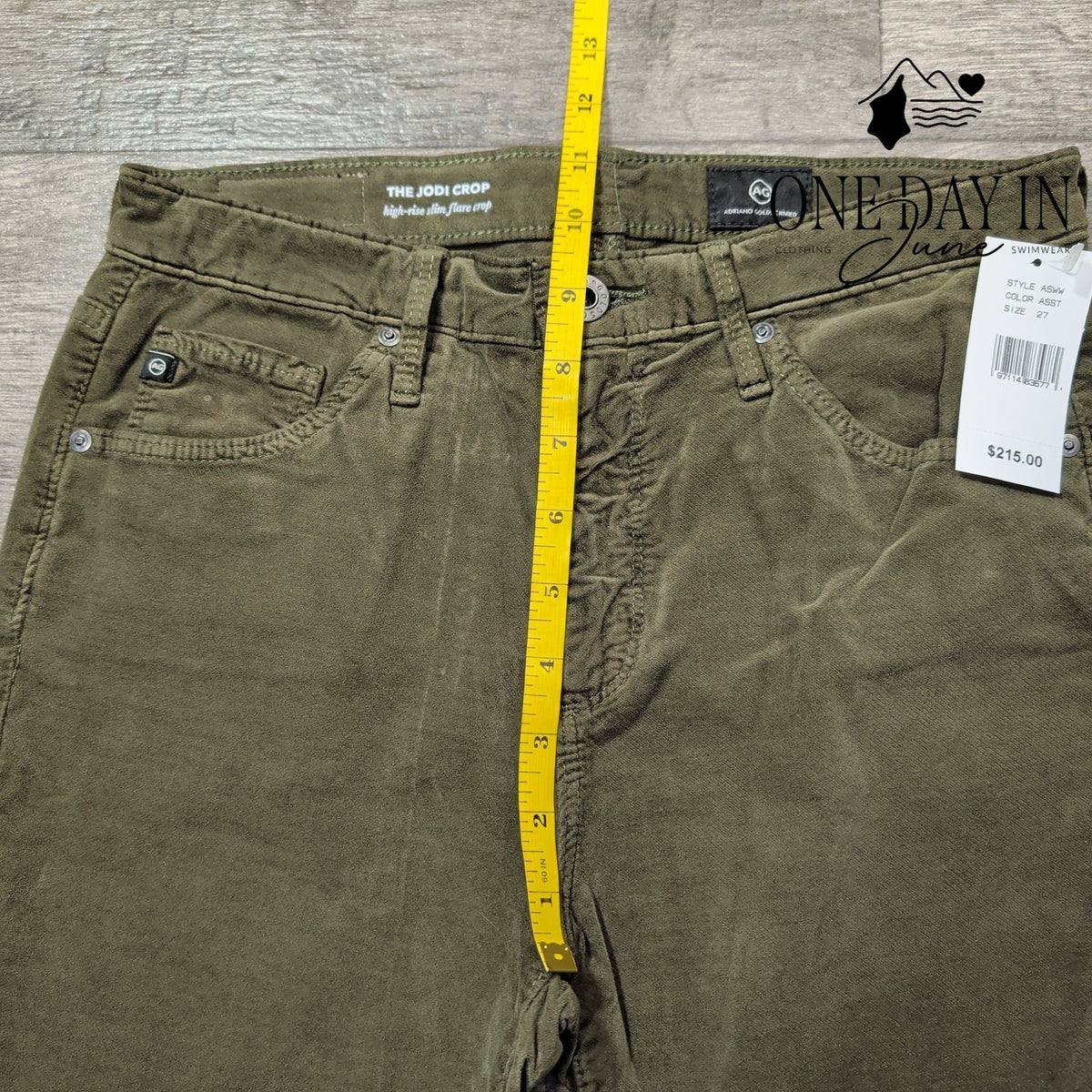 AG Adriano Goldschmied Jodi Crop Velveteen Flare Pants Olive NWT $215 Size 4 (27