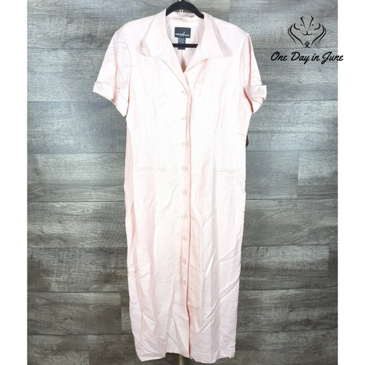 Positive Attitude Button Front Short Sleeve Linen Midi Dress Size 14