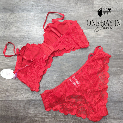 AvidLove Underwire Floral Lace Bra Panty Lingerie Set Red NWT Size L