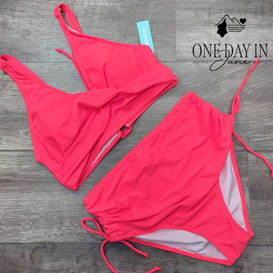 Aqua Eve High Waist Drawsting Tie back Bikini Swimsuit Size L