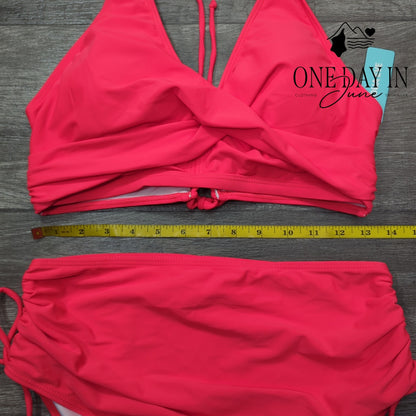 Aqua Eve High Waist Drawsting Tie back Bikini Swimsuit Size L