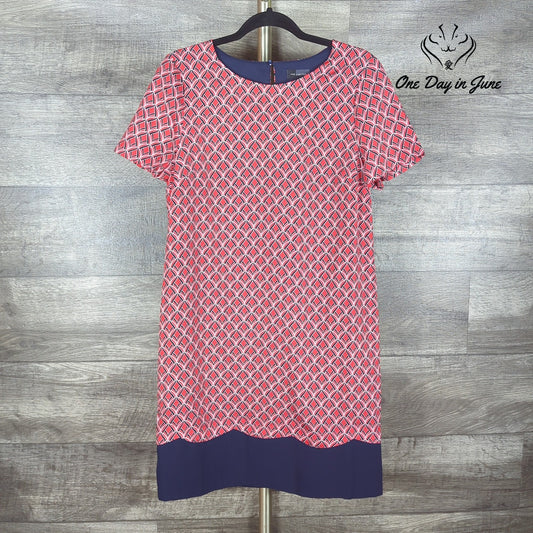 The Limited Geometric Print Shift Mini Dress Coral Navy Short Sleeve NWT Size M