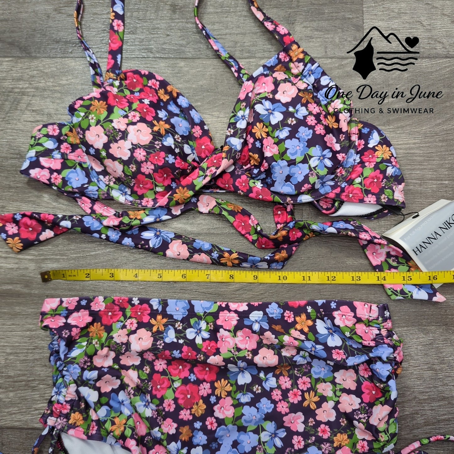 Hanna Nikole Plus Size Cross Front High Waist Floral Bikini Swimsuit Size 12W
