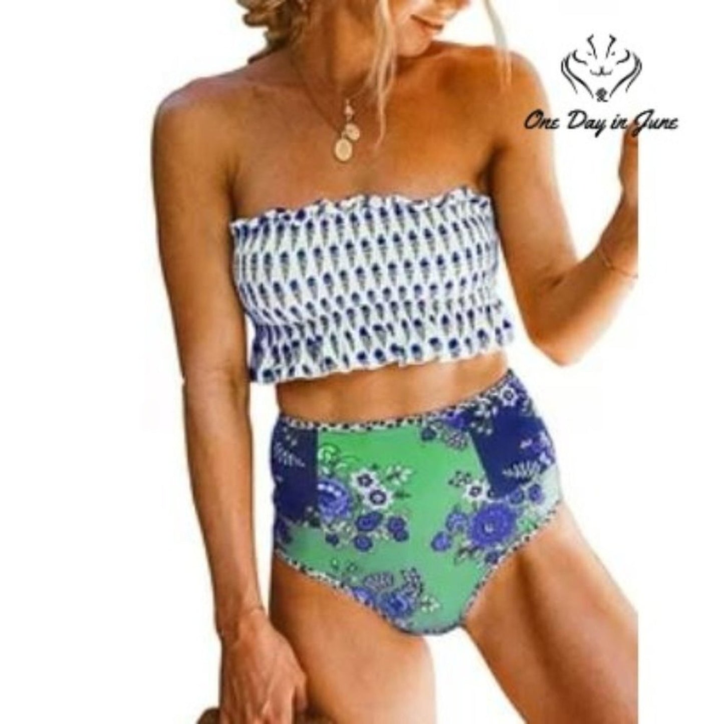 Bdcoco Smocked Floral Bikini Swimsuit Size S