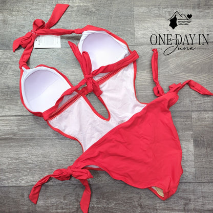 Eomenie Halter Cut Out Tie One Piece Swimsuit Size M