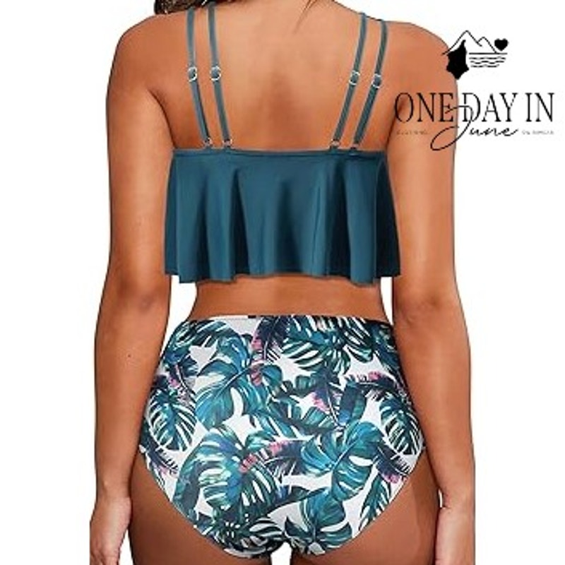 Adisputent Flounce Tankini High Waist Tropical Bikini Swimsuit Teal NWT Size XL