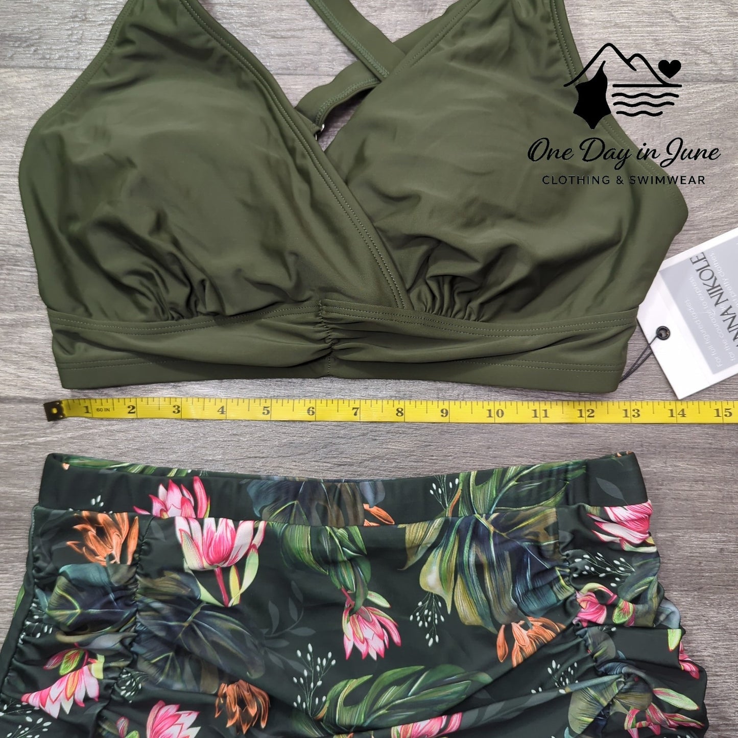 Hanna Nikole Plus Size High Waist Cross Front Bikini Swimsuit Size 12W