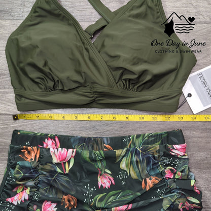 Hanna Nikole Plus Size High Waist Cross Front Bikini Swimsuit Size 12W