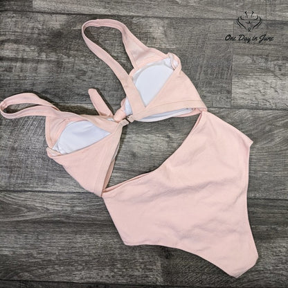 Tempt Me Knot Front Cut Out Textured One Piece Swimsuit Size M