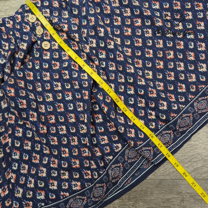 Maurices Pull On Skirt Navy Ikat Print Border Hem Button Detail NWT Size L