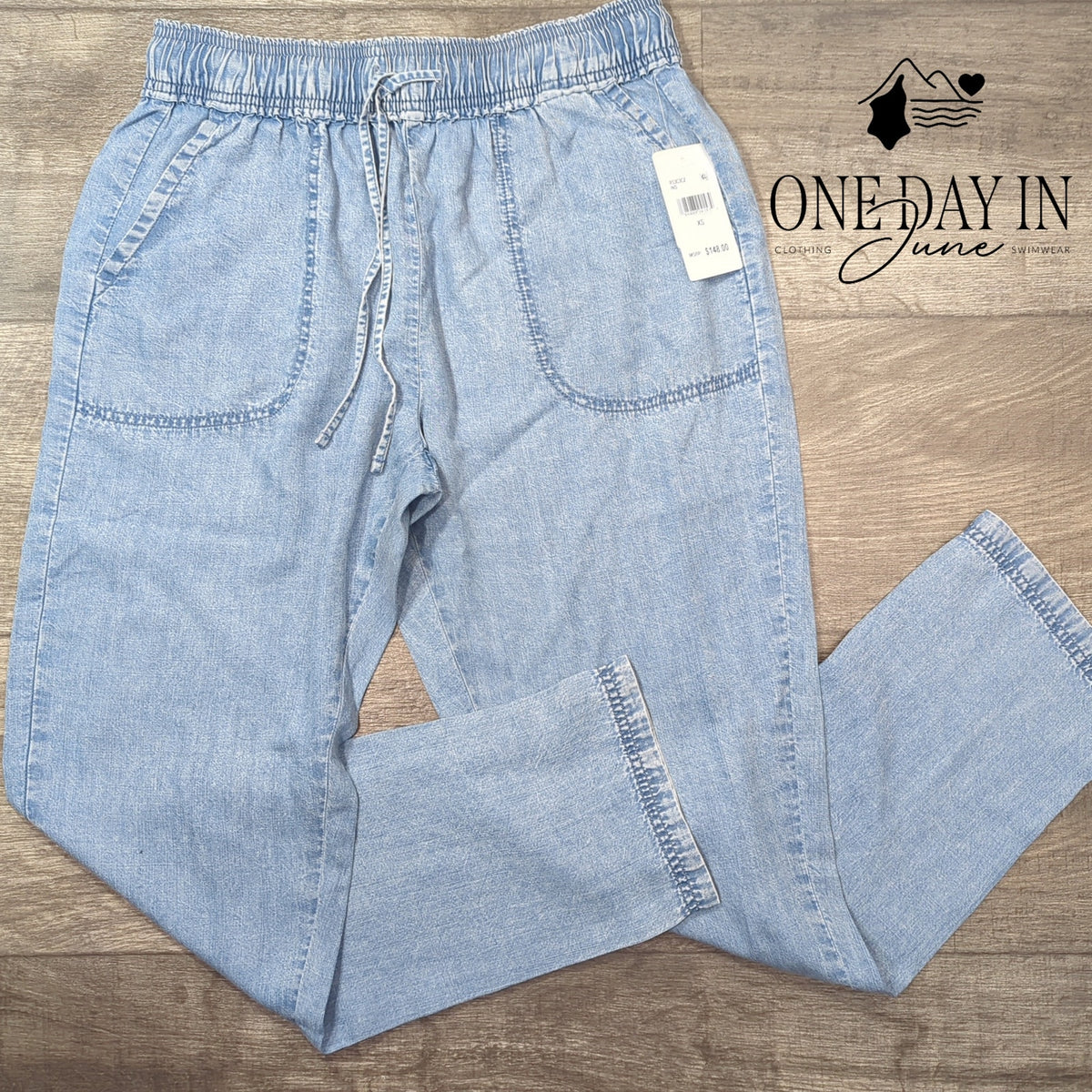 Splendid Drawstring Denim Pants Light Wash Lyocell NWT Size XS