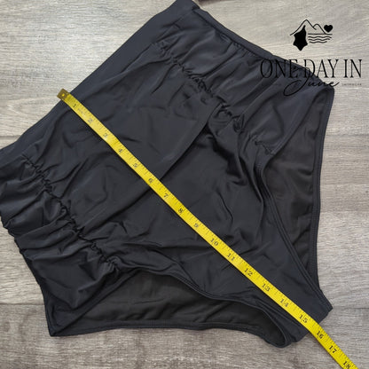 Cocopear High Waist Ruched Bikini Bottom Black Full Coverage NWT Size XL