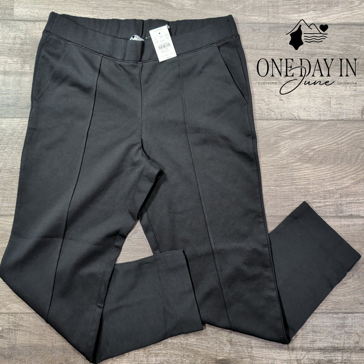 J. Crew Pull On Ponte Pants Black Straight Leg Pintuck NWT Size M