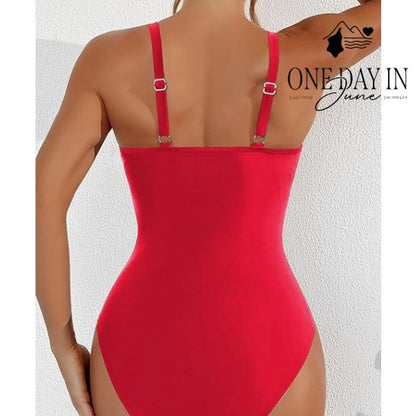 Zando Mesh Cut Out One Piece Swimsuit Red Ruched Tummy Control Size XL