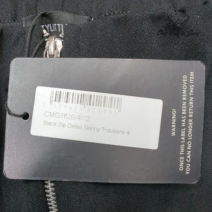 Prettylittlething Zip Front High Rise Skinny Trouser Pants Black NWT Size 4