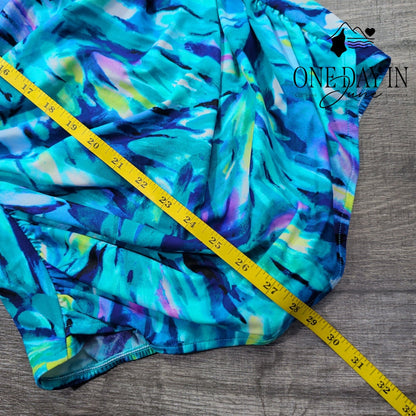 Trimshaper DreamShaper Halter One Piece Swimsuit Blue Abstract NWT Size 12