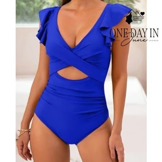 B2Prity Cross Front Cut Out Ribbed One Piece Swimsuiit Size M