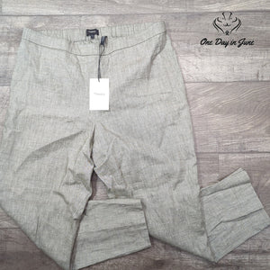 Theory Basic Pull On Pants Gray Linen Blend Eco Sharkskin NWT $295 Size 12
