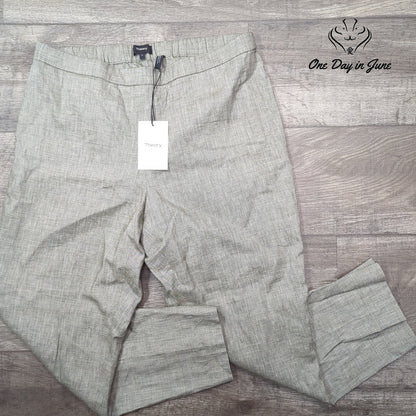 Theory Basic Pull On Pants Gray Linen Blend Eco Sharkskin NWT $295 Size 12
