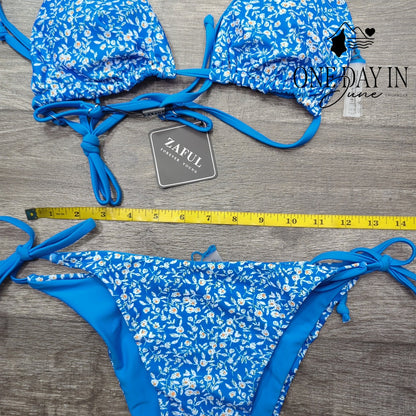 Zaful Floral Triangle Tie Side Bikini Size M