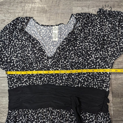 Sangria Plus Size V Neck 3/4 Sleeve Floral Sash Dress Black White NWT Size 18W