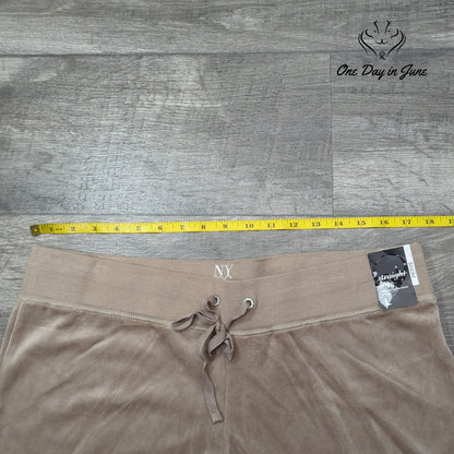 New York & Company Petite Velour Straight Leg Pants Beige Drawstring NWT Size L