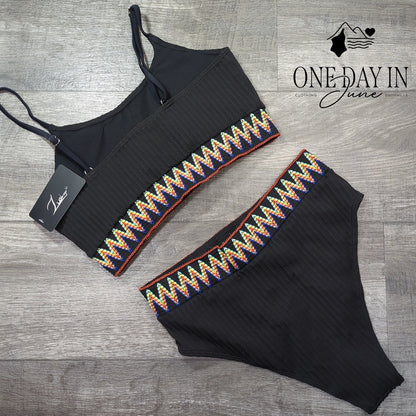 Zuobango Textured Crop Bikini Swimsuit Size L