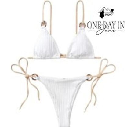 Aleumdr Ribbed Adjustable Triangle Tie Side Bikini Size S