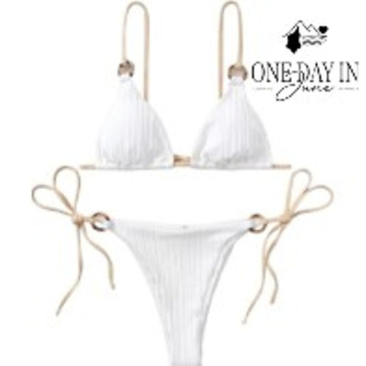 Aleumdr Ribbed Adjustable Triangle Tie Side Bikini Size S