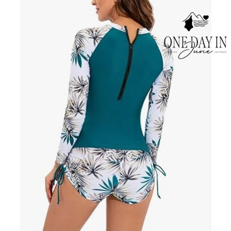 Adisputent Long Sleeve Rashguard Tankini Swimsuit Size M