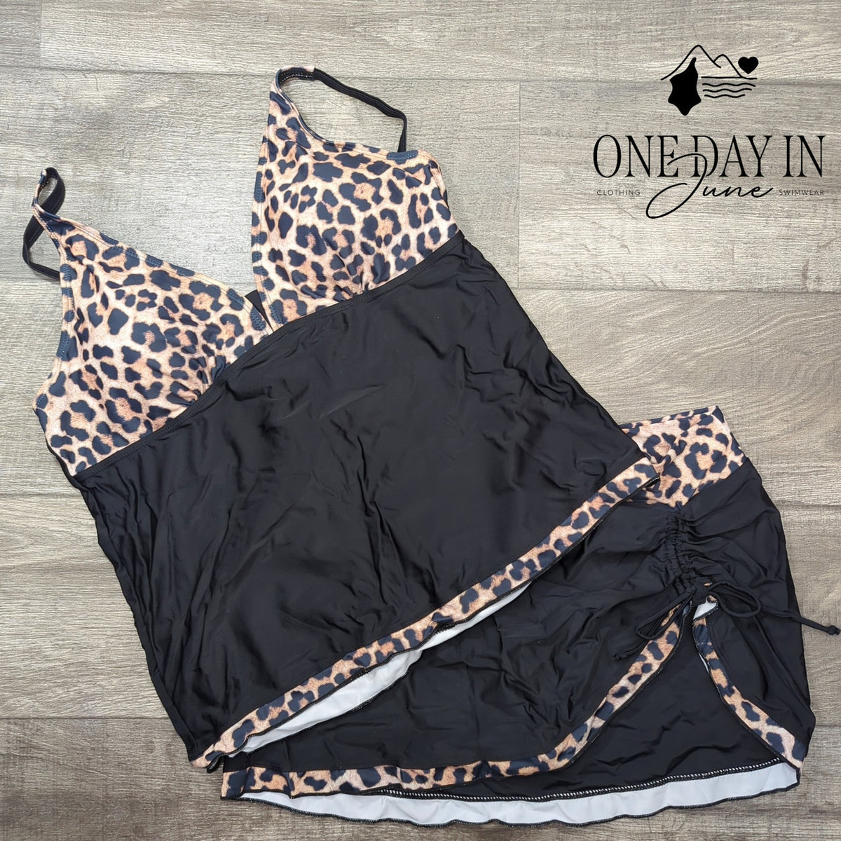 Rekita Plus Size Leopard Skirted Tankini Swimsuit Black NWT Size XXL