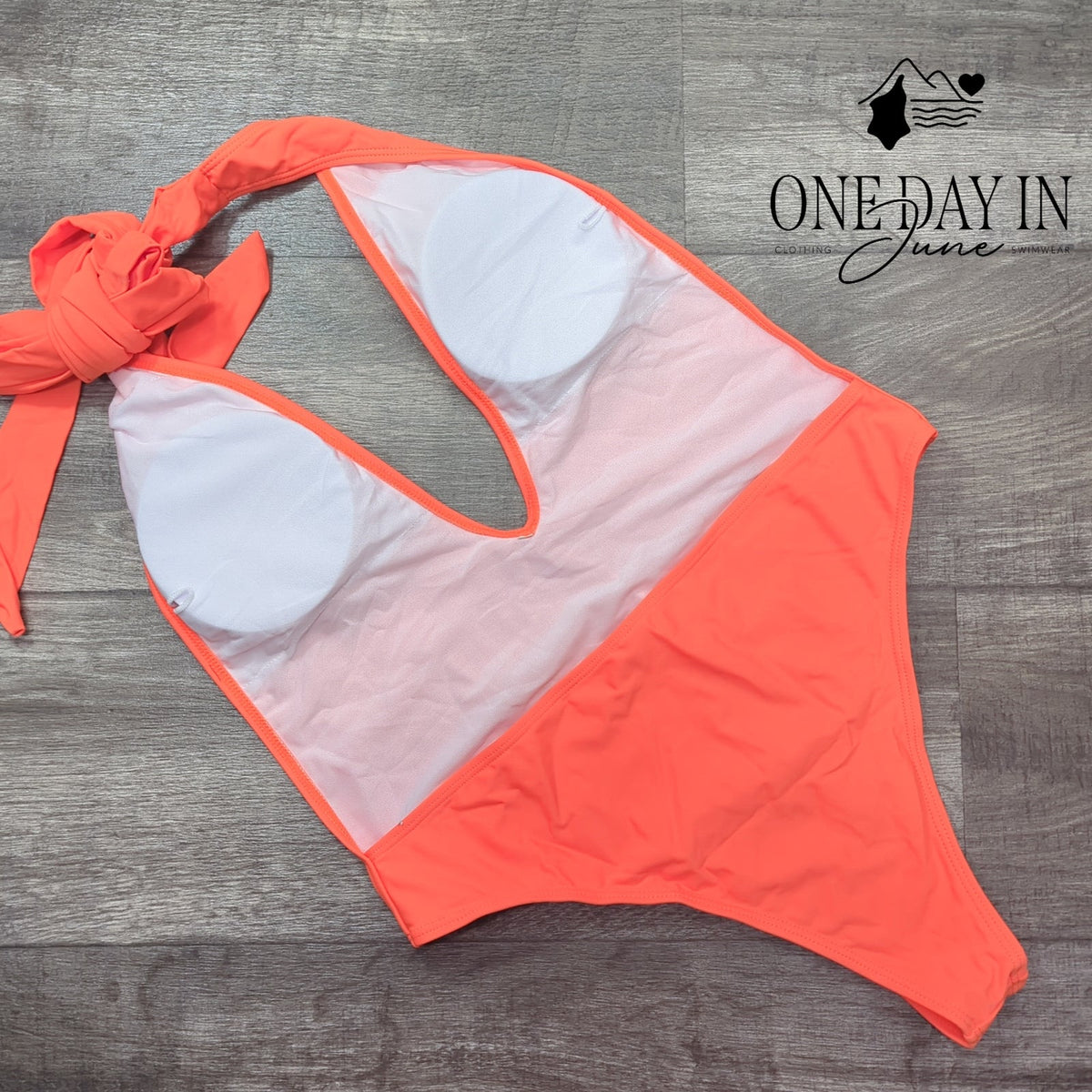 SweatyRocks Deep V Neck Tie Halter One Piece Swimsuit Coral Orange Size XL