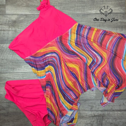 Bidaso One Shoulder Ring Swimdress Tankini Swimsuit Size 4XL