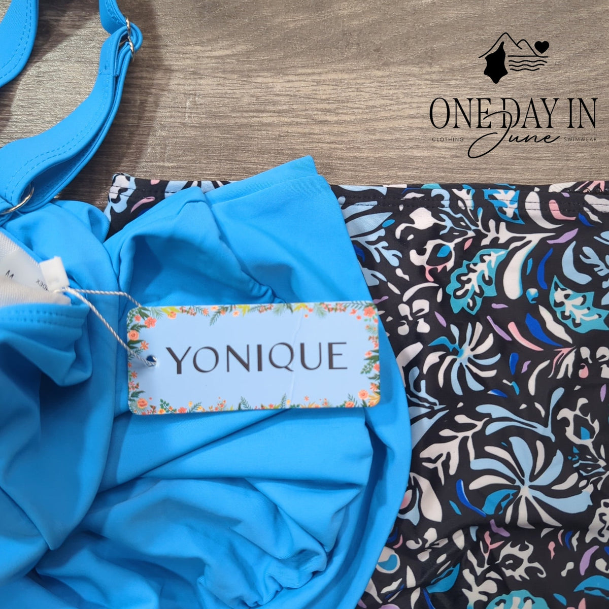 Yonique Blouson Tankini Swimsuit 2 Piece Turquoise Floral Bottoms NWT Size M