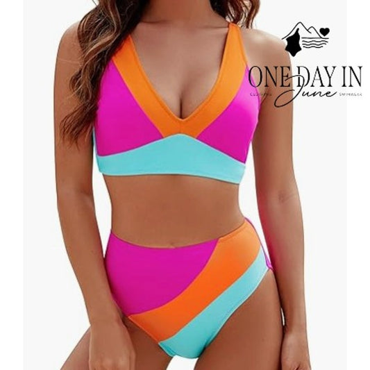 Blooming Jelly Color Block Bikini Swimsuit Size M
