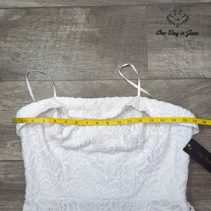 City Studio White Floral Lace Fit Flare Mini Dress Spaghetti Strap NWT Size 13