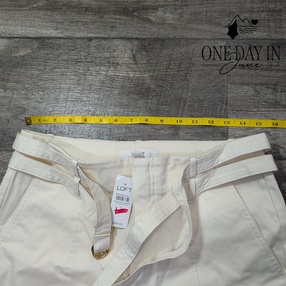 Loft High Waist Wide Leg Belted Pants Ivory White NWT Size 4