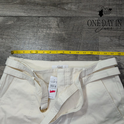 Loft High Waist Wide Leg Belted Pants Ivory White NWT Size 4