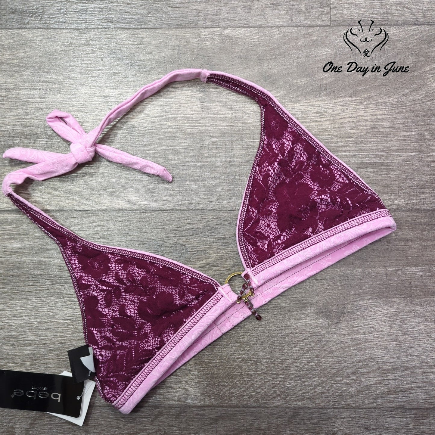 bebe Reversible Halter Bikini Top Size L