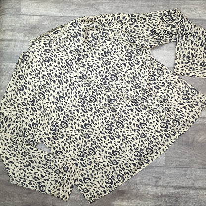 Ascot and Hart Leopard Animal Print Button Down Blouse Beige NWT Size XL