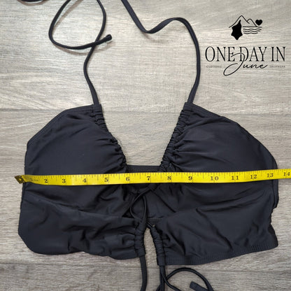 CharmLeaks Halter Keyhole Ruched Bikini Swim Top Black Size M