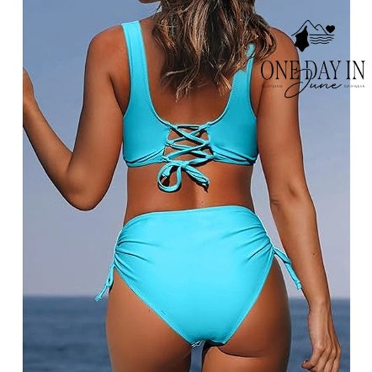 Beachsissi Twist Front High Waist Bikini Swimsuit Size XL
